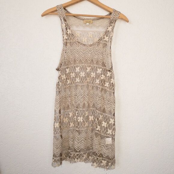 Piko 1988 Sheer‎ Lace Mesh Raw Hemline Tank Top Size Medium - Picture 1 of 7